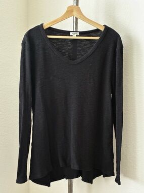 Dylan Womens sz L Black Long Sleeve Waffle Uneven Hemline 100% Cotton